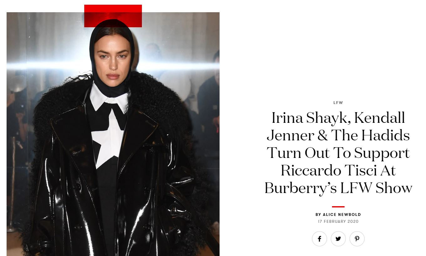 Irina Shayk, Kendall Jenner & The Hadids Turn Out To Support Riccardo Tisci At Burberry’s LFW Show