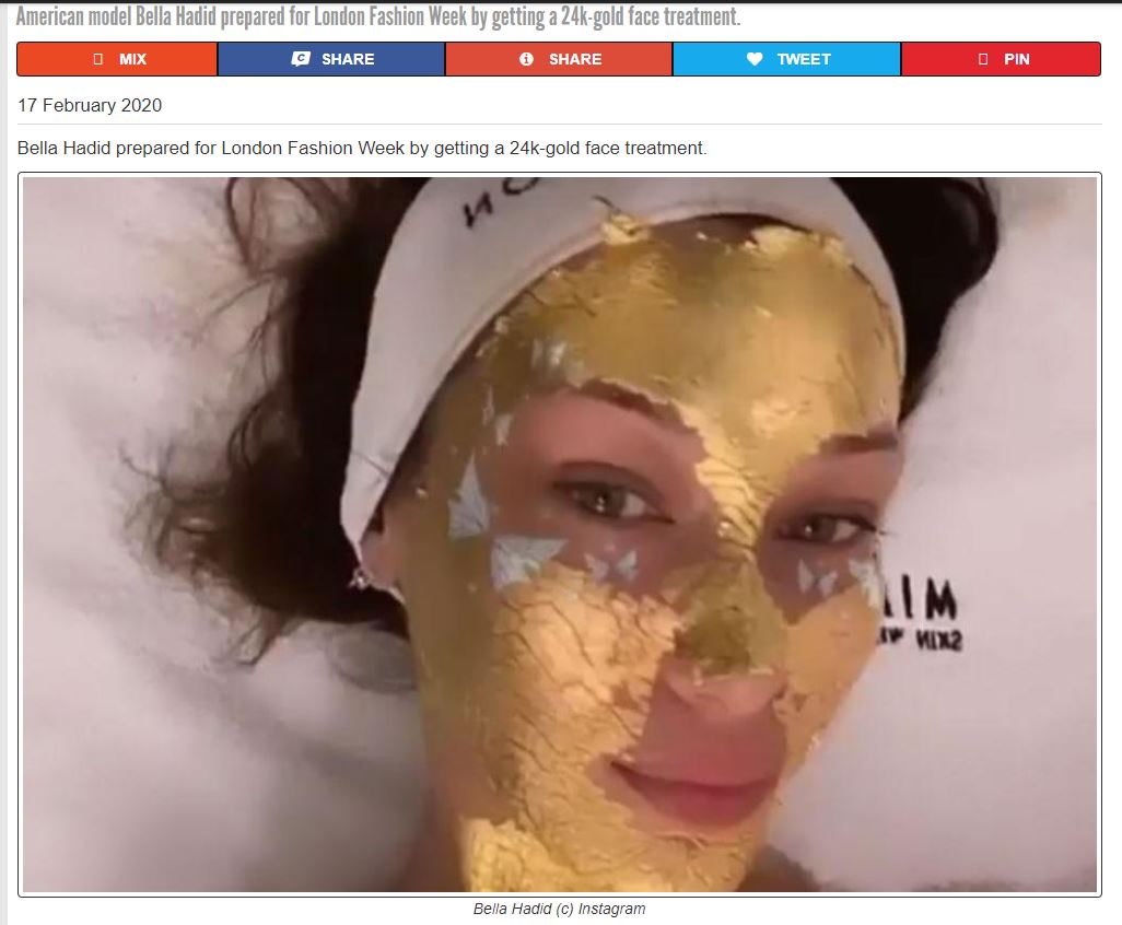 Bella Hadid gets 24k-gold face treatment